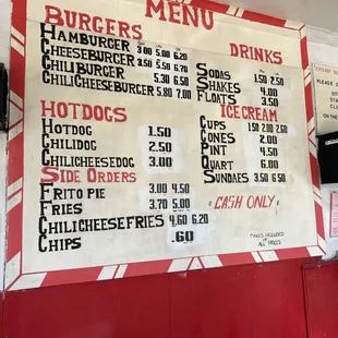 a menu for burgers and drinks