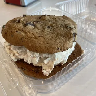 Chocolate chunk cookie ice cream sandwich