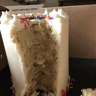 Mini birthday cake. Confetti and vanilla frosting