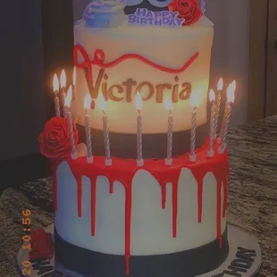 a birthday cake with candles
