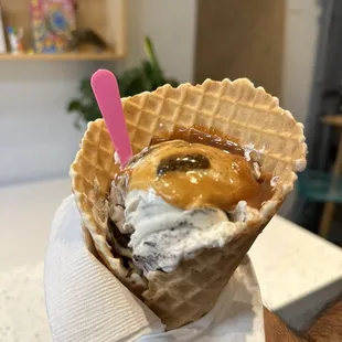 If you are a caramel lover....try their salt caramel topper! You will die and go to caramel heaven with every bite!