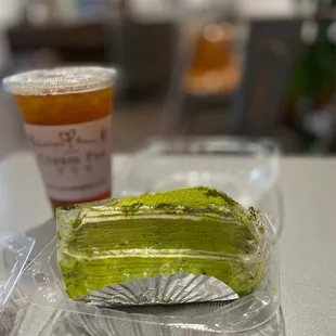 Matcha crepes cake, too much cream and very strong in matcha powder