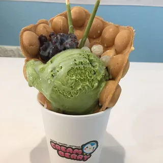 Matcha Red Bean Puff Waffle