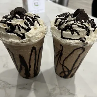 two glasses of milkshake