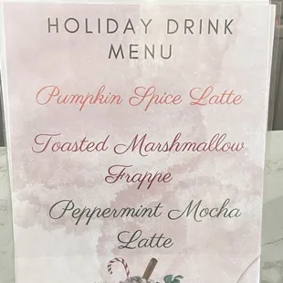 12/22 Holiday drink menu
