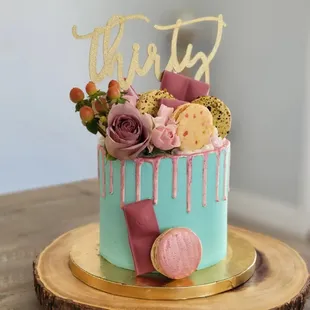 A tiffany blue - rose gold 30th birthday cake!