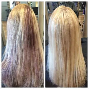 Did a hair color removal with highlights. Call for app 9169696311 Maryana