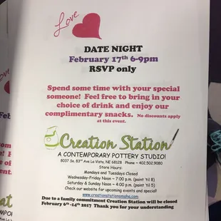 They have a date night where they provide the snacks!!
