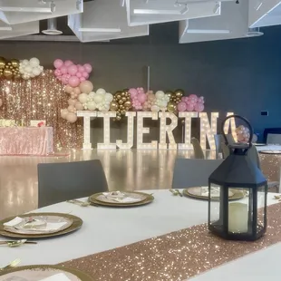 Marquee letters, lanterns, charger plates available for rent