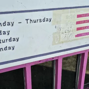 Hours of operation... challenging to read