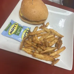 My daughters cheeseburger and fries from the kids menu