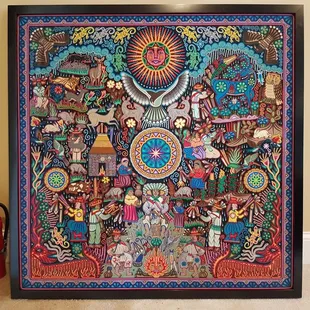 Framed Huichol yarn painting