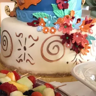 a cake and fruit platter