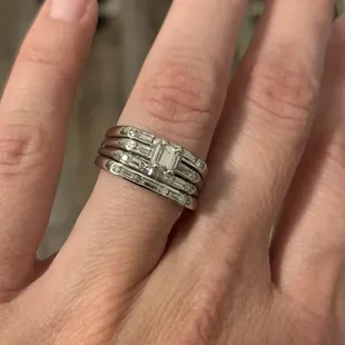 First photo is the original setting of my grandmothers wedding band. The next two photos is the new setting.