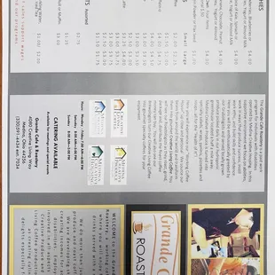 a menu for a coffeehouse