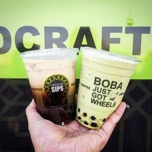 Jasmine Milk Tea and Matcha with boba!