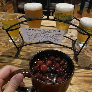 Mulled wine and beer flight