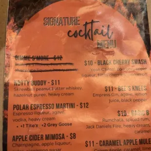 Featured cocktail menu