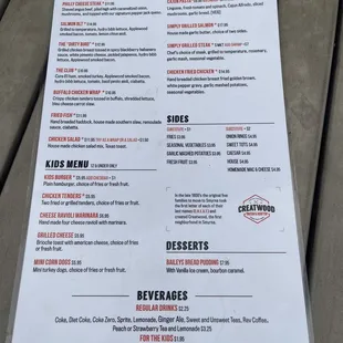 Menu as of 4/16/21