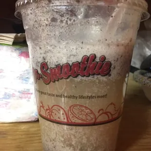 Here's the photo of the milkshake made with water.  Couldn't stomach it.  This is supposed to be Oreo cookie shake.