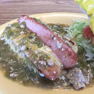 Green chili dog!!  Spicy, but oh so good!!