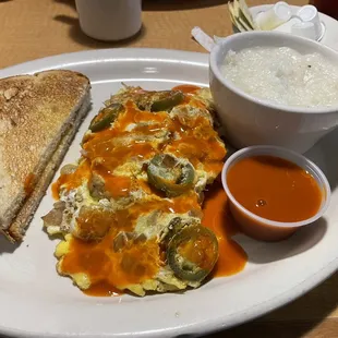 Buffalo chicken omelet with added jalapeños !