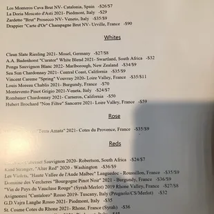 Wine menu