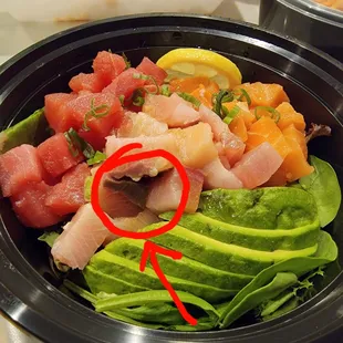 Creek Poke Bowl - knife cuts weren't very consistent and the bloodline was left on the tuna. Yuck!