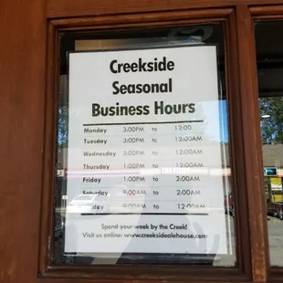 Seasonal business hours.