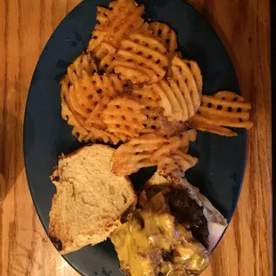 Wrangler Burger with Waffle Fries