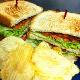 a sandwich and chips