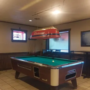 Billiard table on the restaurant side