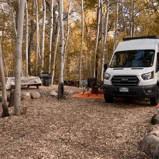 Enjoy the spacious site next to the creek and under the aspens