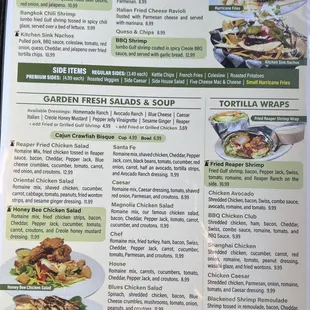 the menu for the restaurant