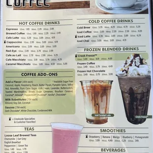 a menu for a coffee drink