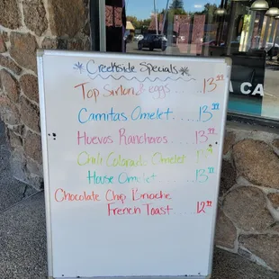 a whiteboard with a menu on it