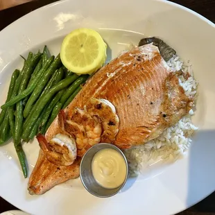 Grilled trout and shrimp.