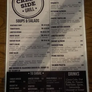 the menu for the restaurant