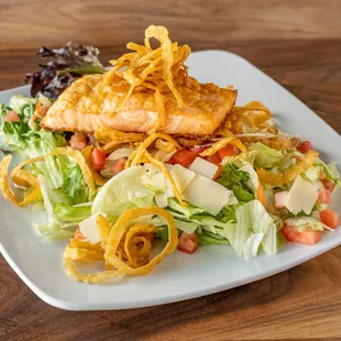 Romano Crusted Salmon Salad