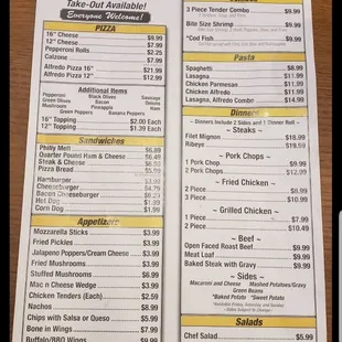 menu and prices