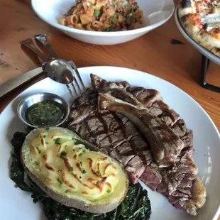Ribeye with salsa verde and greens