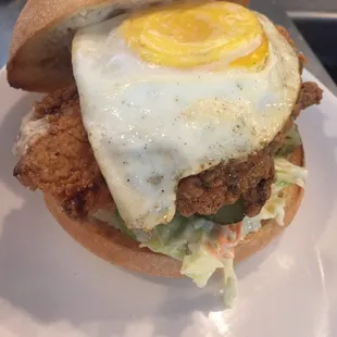 Brunch - fried chicken sandwich with a fried egg