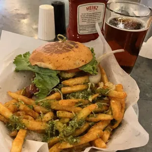 Wheel house with all the veggies and pesto fries