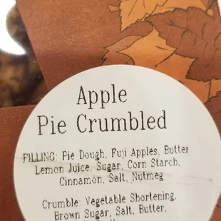 Apple Crumble pie ingredient list. $23.95 on 11/26/2020