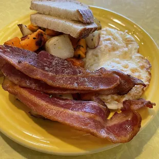 Lake Edge Eggs and Hash with Local smoked Bacon