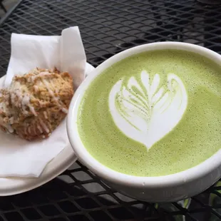 Maple Pecan scone paired with a delicious Green Tea Latte.