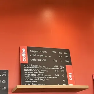 Menu above the coffee bar
