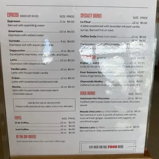 Coffee Menu