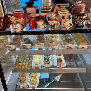 a display case full of pastries