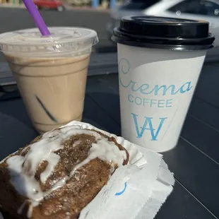 Iced Chai, Hot americano and fresh banana bread